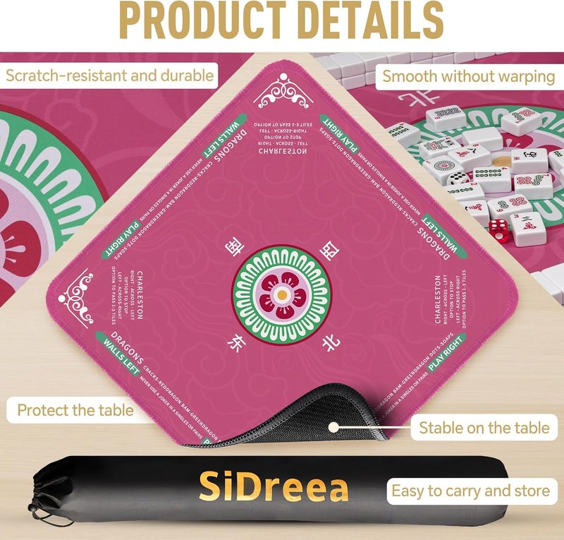 SiDreea Mahjong Mat, 32.4×32.4 Inch Noise Reduction Anti-Slip Mahjong Mat for Table, Mahjong Table Mat for Poker, Card, Board Games Table Mat, Tile Games, Dominoes - Image 5
